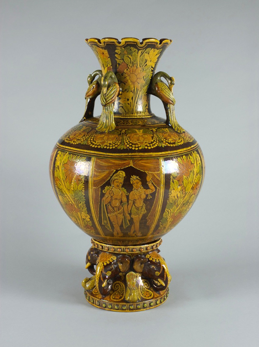 London ceramics dealers Bazaart sold this rare terracotta vase from  the Wonderland Pottery, Bombay School of Art, circa 1880, for £15,000  ($25,500) at Art Antiques London in mid-June. Image courtesy Bazaart and  Art Antiques London.